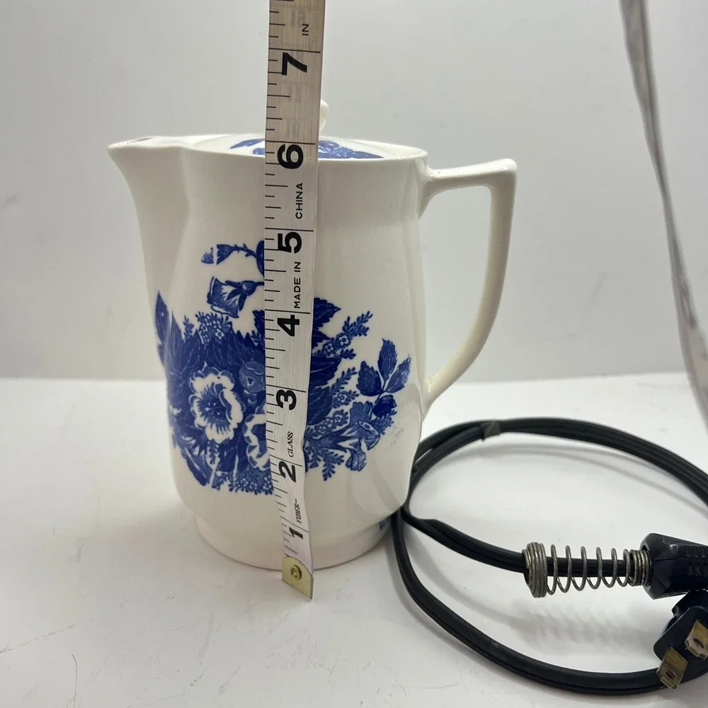 Vintage Japan Ceramic White Blue‎ Floral Electric Kettle 120V 350W With Cord